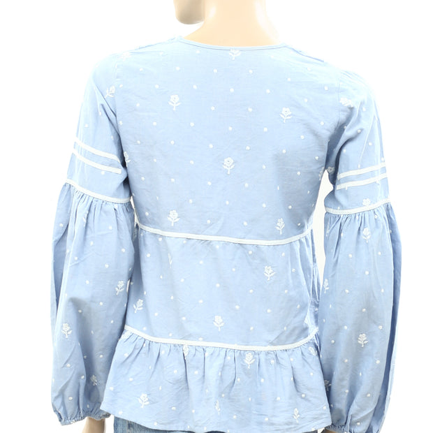 Ulla Johnson Dot Floral Embroidered Blouse Top