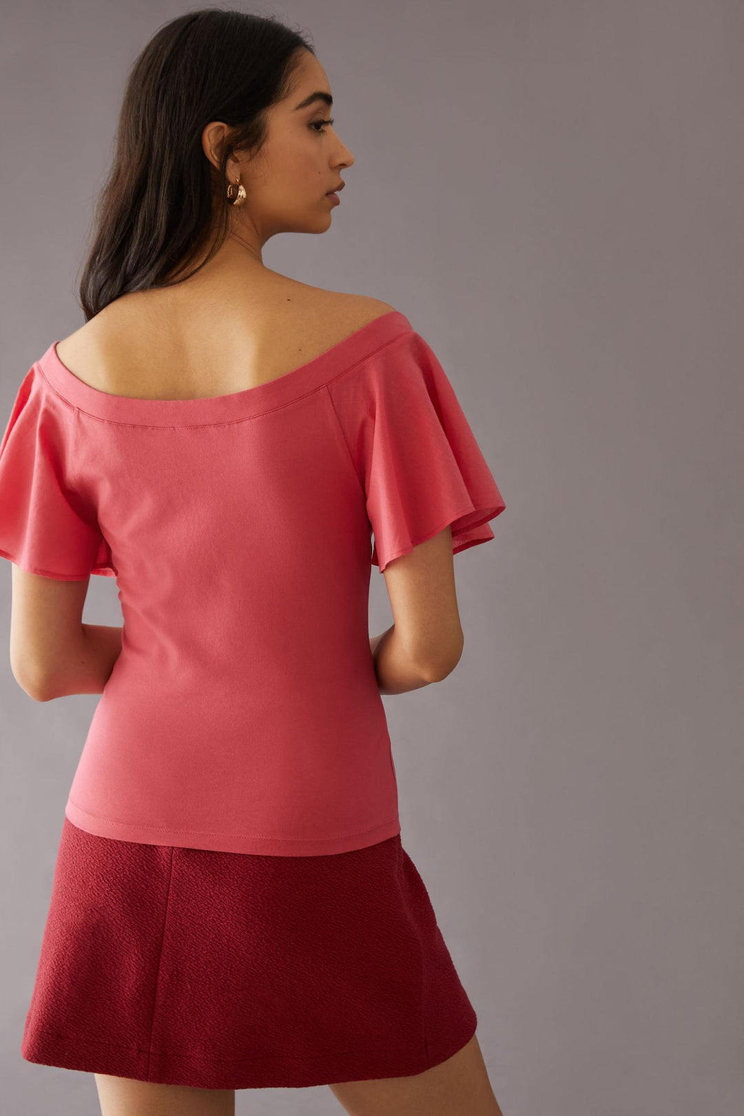 Maeve Anthropologie Off-The-Shoulder Flutter Blouse Top
