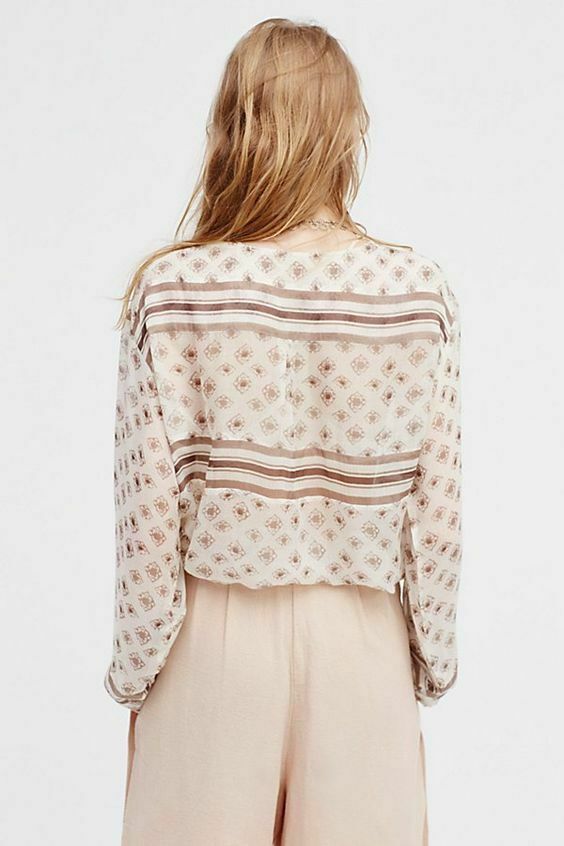 Free People FP One Border Printed Peasant Top