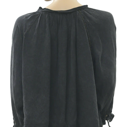 Zadig & Voltaire Theresa Bead Embellished Black Lace Blouse Top