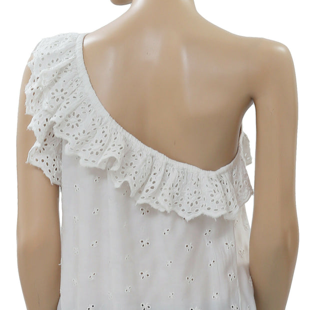 Free People Eyelet Embroidered Tank Top One Shoulder White S