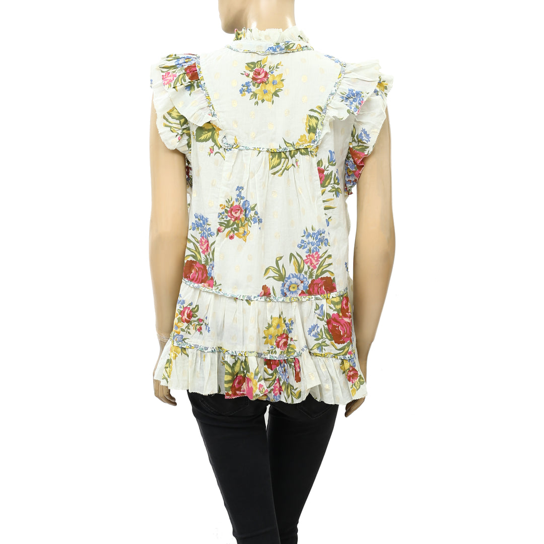 Love The Label Anthropologie Helena Ruffle Floral Print Blouse Top