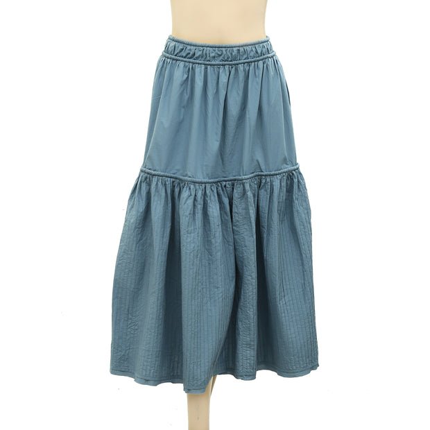 Ulla Johnson Blue Pintuck Cotton-voile Midi Skirt