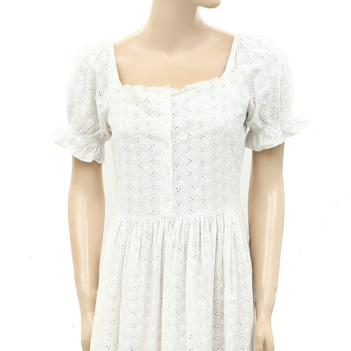 Sezane Eyelet Embroidered White Midi Dress S