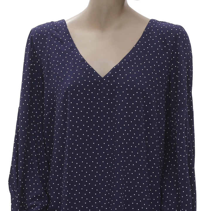 NWT New Anthropologie Maeve polka Printed Dot Tie Sleeves Bloused Top L