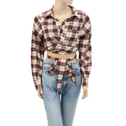 Free People We The Free One Way Plaid Wrap Cropped Shirt Top