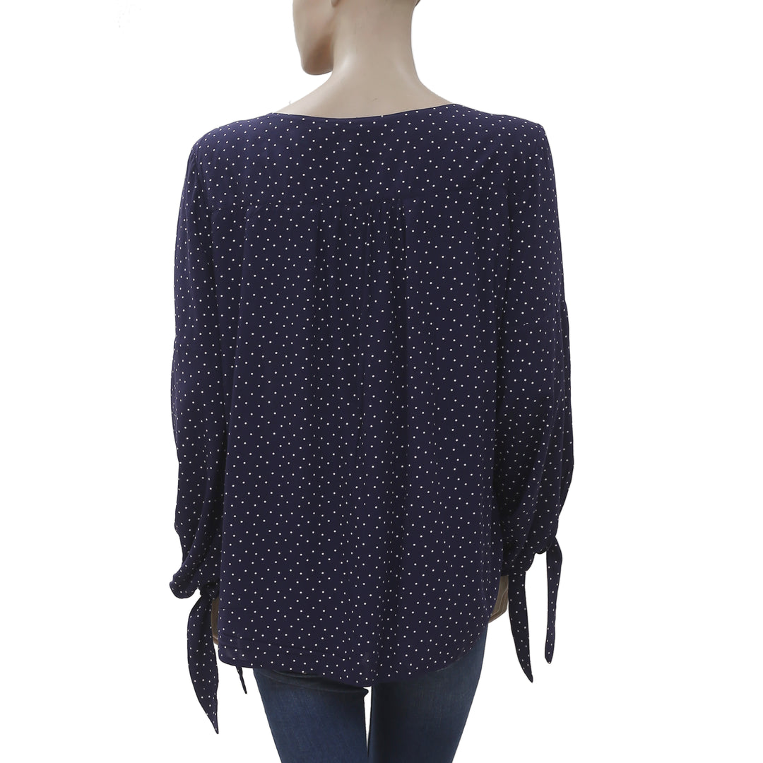 NWT New Anthropologie Maeve polka Printed Dot Tie Sleeves Bloused Top L