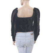 Uterque Velvet Embroidered Blouse Top