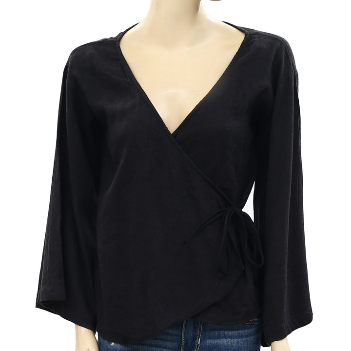 Free People Black Wrap Blouse Top