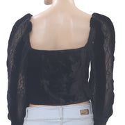 Uterque Velvet Embroidered Blouse Top