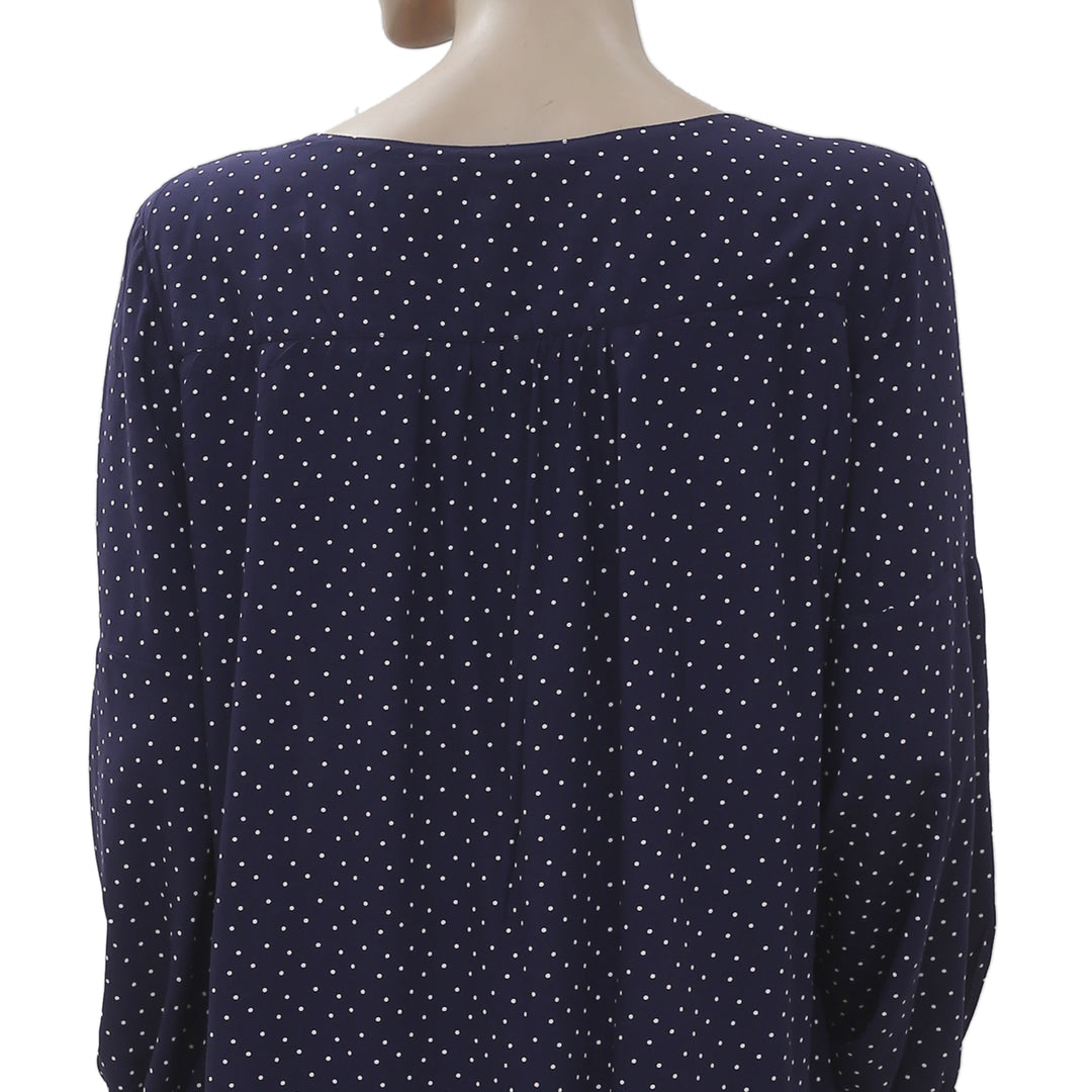 NWT New Anthropologie Maeve polka Printed Dot Tie Sleeves Bloused Top L