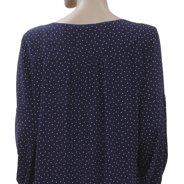 NWT New Anthropologie Maeve polka Printed Dot Tie Sleeves Bloused Top L