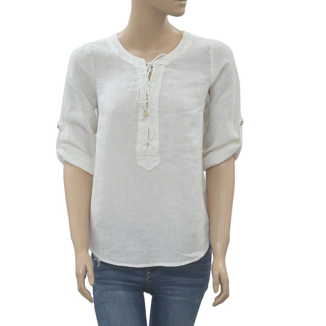 Maeve Anthropologie Marva Lace-Up Linen Tunic Top