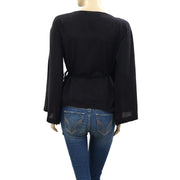 Free People Black Wrap Blouse Top