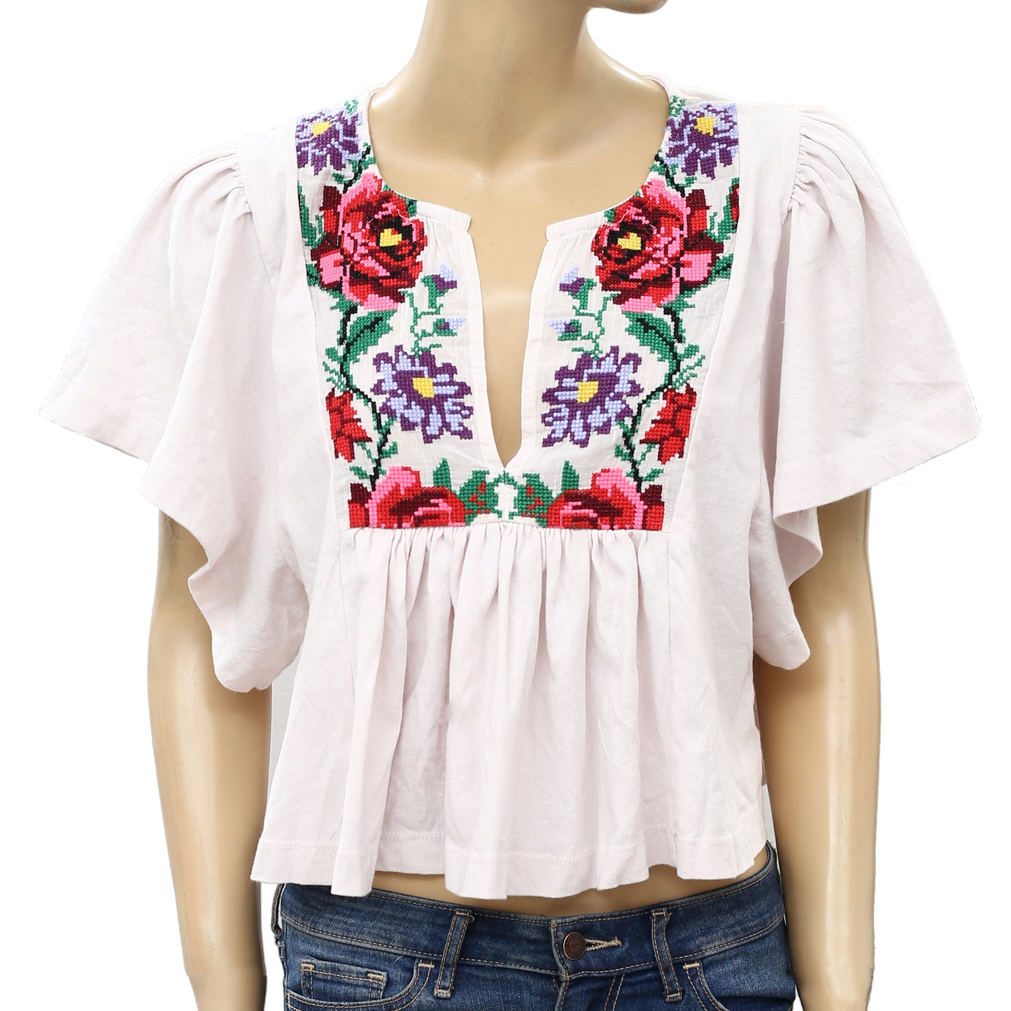 Urban Outfitters UO Dolly Floral Embroidered Blouse Top