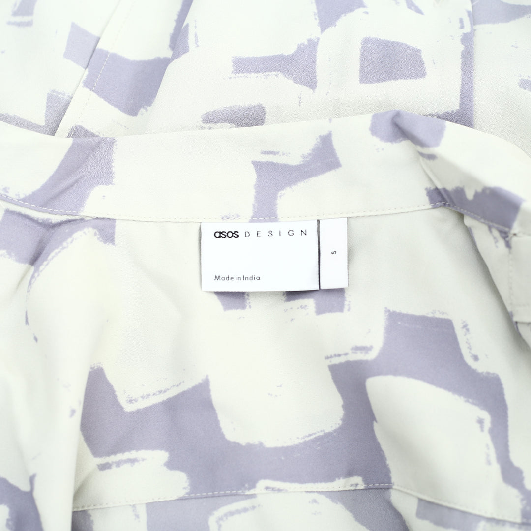 ASOS DESIGN Men's Co-ord Revere Lilac Grey Pattern Shirt S