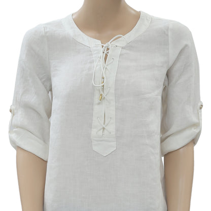 Maeve Anthropologie Marva Lace-Up Linen Tunic Top