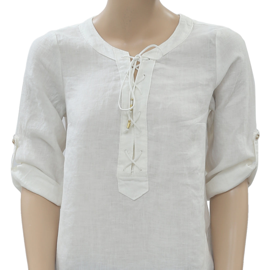 Maeve Anthropologie Marva Lace-Up Linen Tunic Top