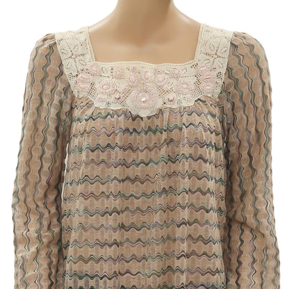 Free People FP New Romantic Beaded Embellished Tunic Top S