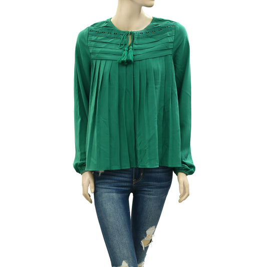 HappyXNature Kate Hudson Green Pleated Blouse Top