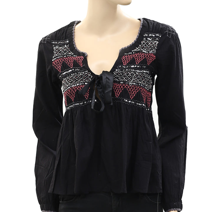 Odd Molly Anthropologie Embroidered Embellished Blouse Top