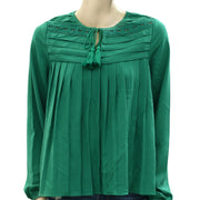 HappyXNature Kate Hudson 绿色褶裥衬衫上衣 XS