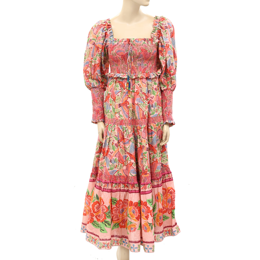 Farm Rio Anthropologie Smocked Printed Long Maxi Dress