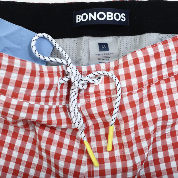 Bonobos 泡泡纱冲浪短裤红白格子印花游泳男式