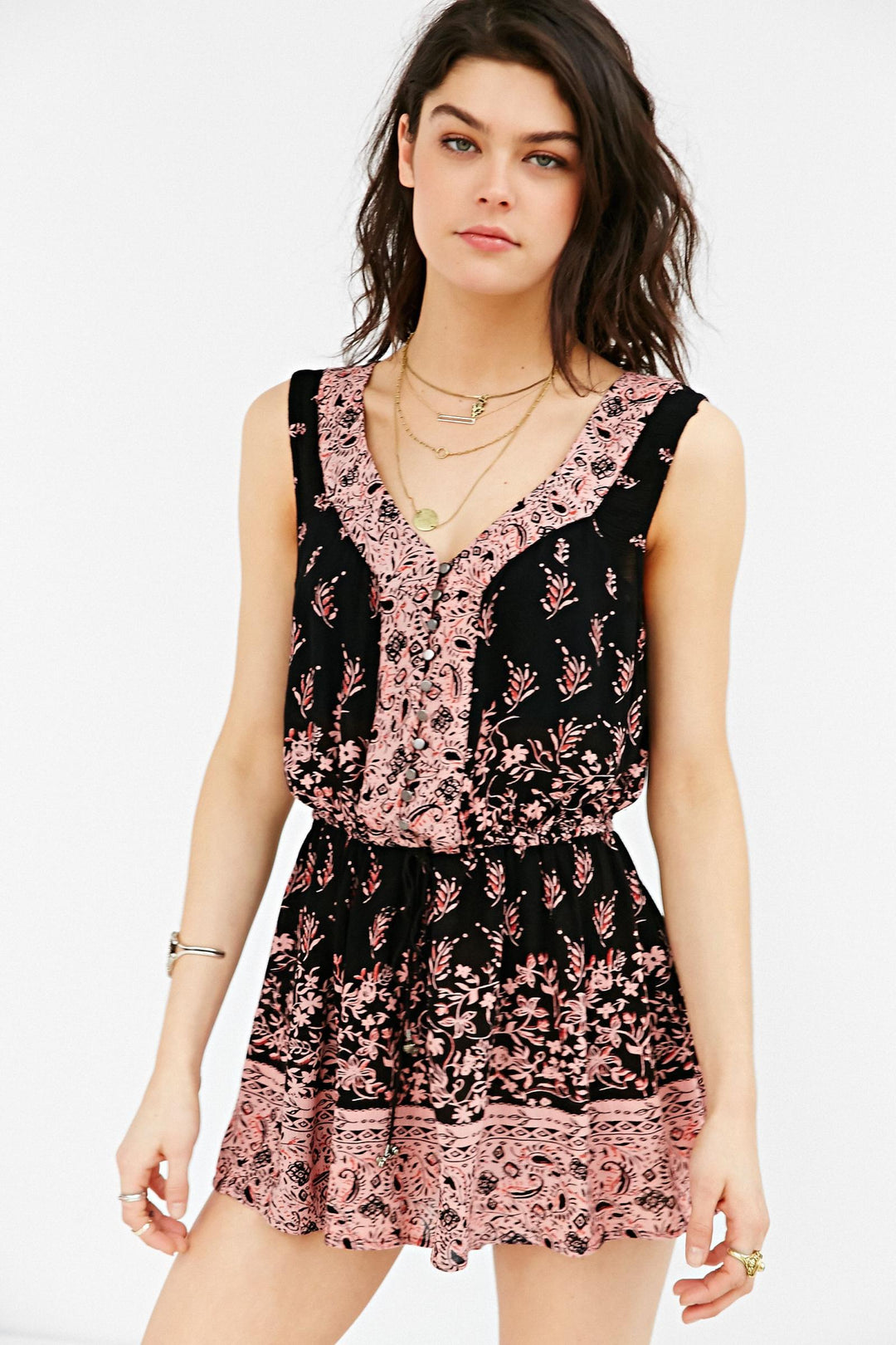 Ecote Urban Outfitters Magdalena Floral Printed Romper Dress