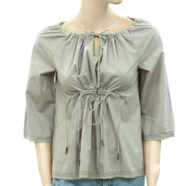 Odd Molly Anthropologie Solid Ruched Shirt Blouse Top