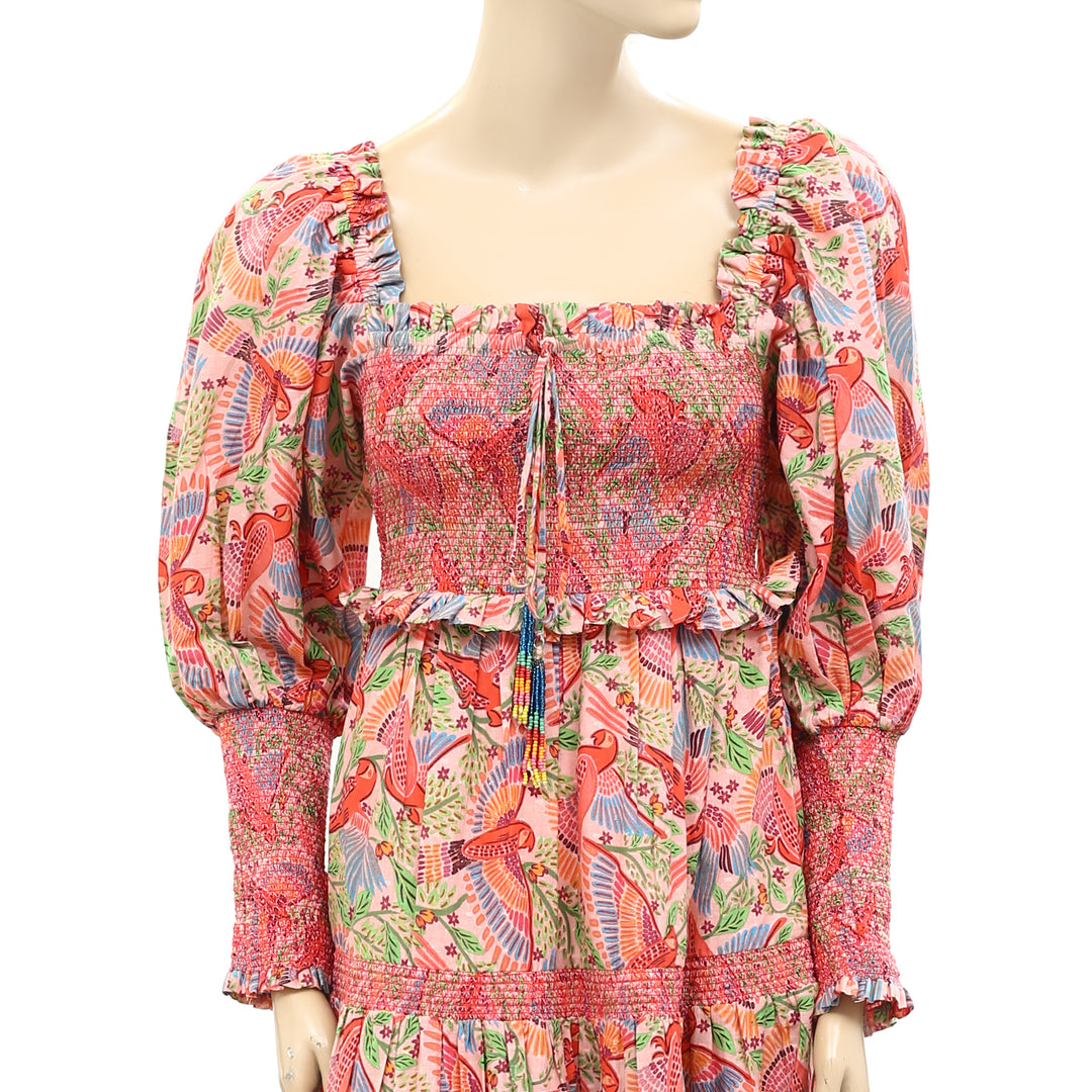 Farm Rio Anthropologie Smocked Printed Long Maxi Dress