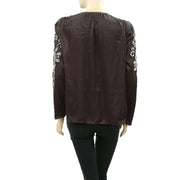 Odd Molly Anthropologie Floral Embroidered Brown Blouse Top