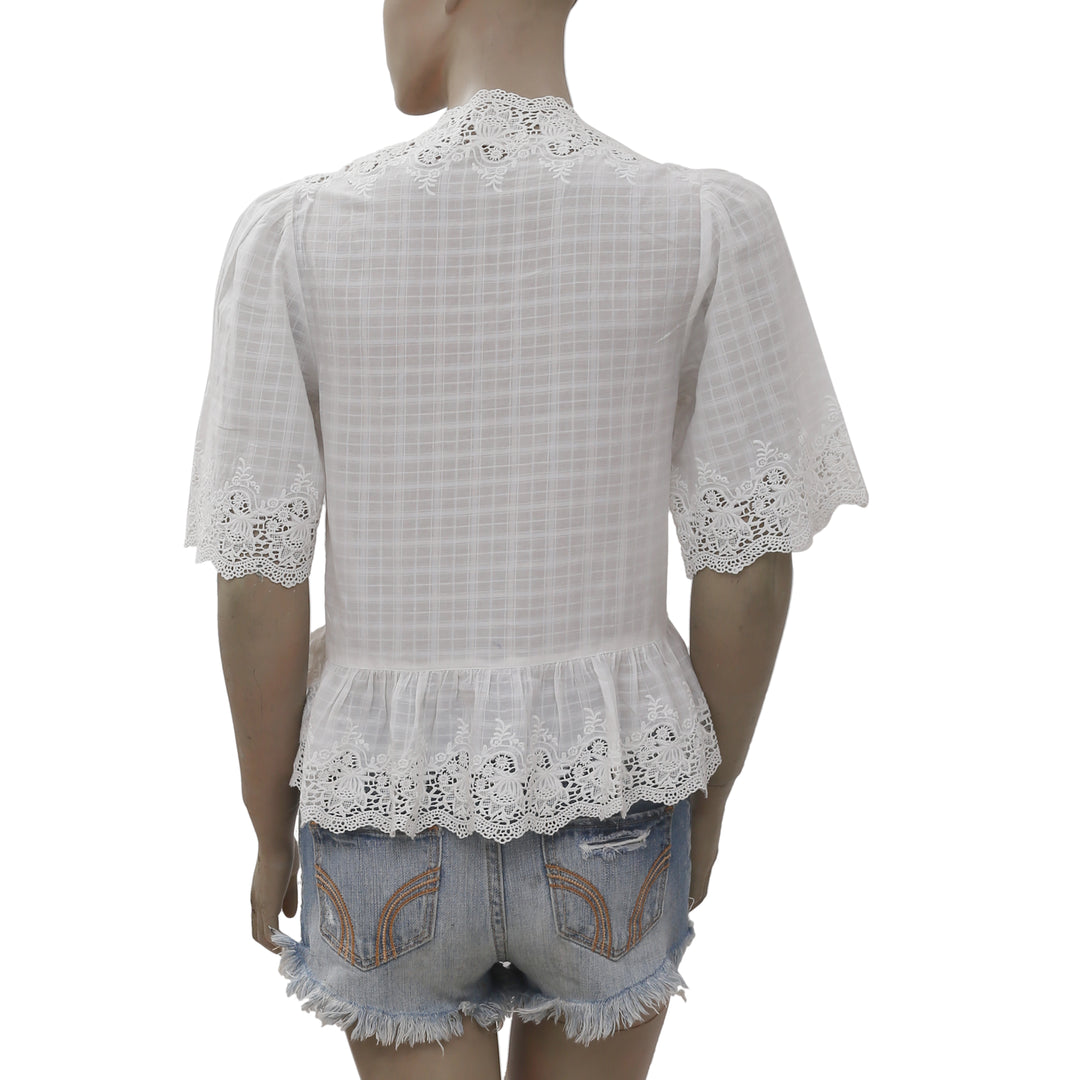 New Ulla Johnson Embroidered Crochet Lace Peplum White Blouse Top XS