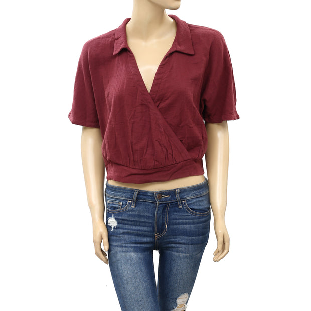 Urban Outfitters Natural Surplice Collared Cropped Top