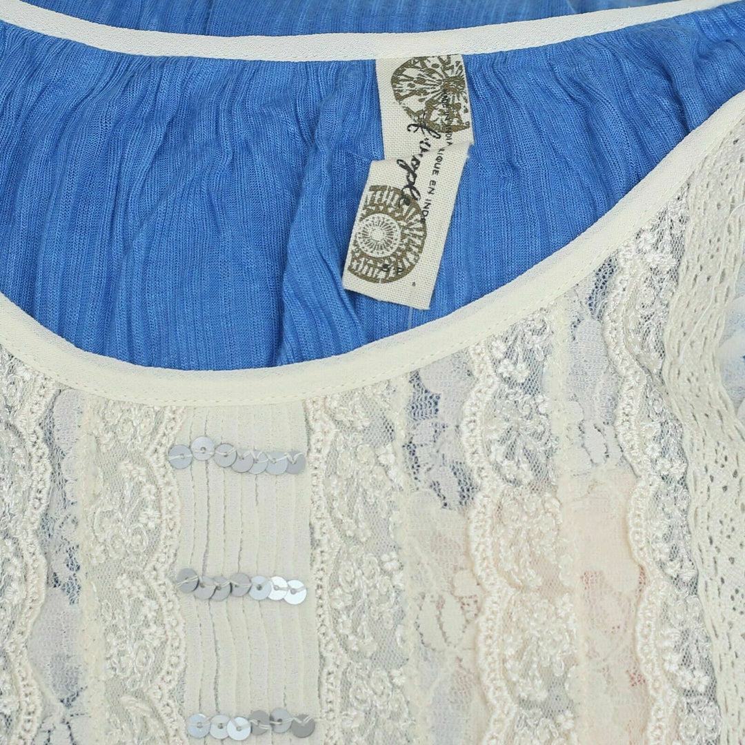 Free People Sequin Lace Blue Tunic Top