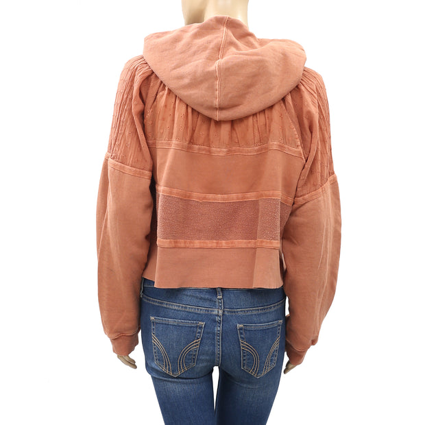 Free People Piper Pieced Crop Pullover Hoodie Top