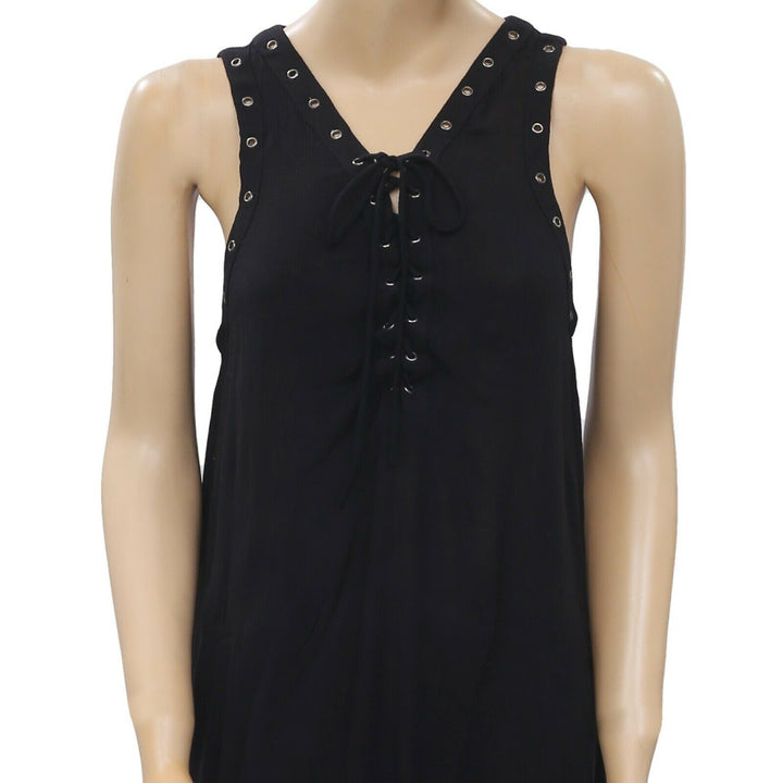 Miss Shop Studded Black Lace up Tank Mini Dress