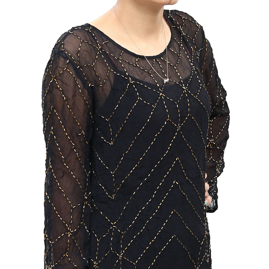 Free People Bead Embellished Black Tunic Top