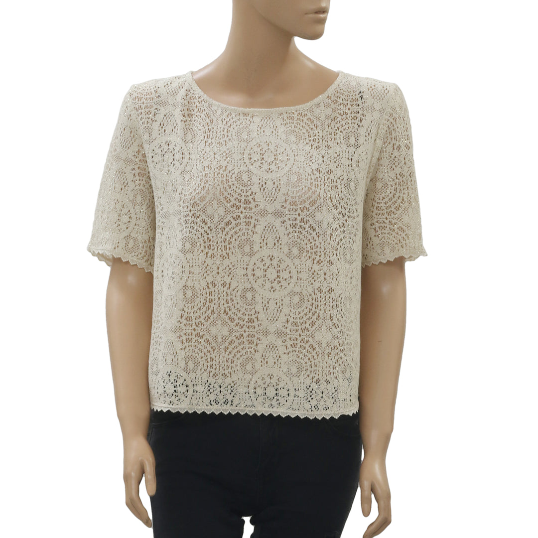 Des Petits Hauts Jacob Shimmer Lace Blouse Cropped Top