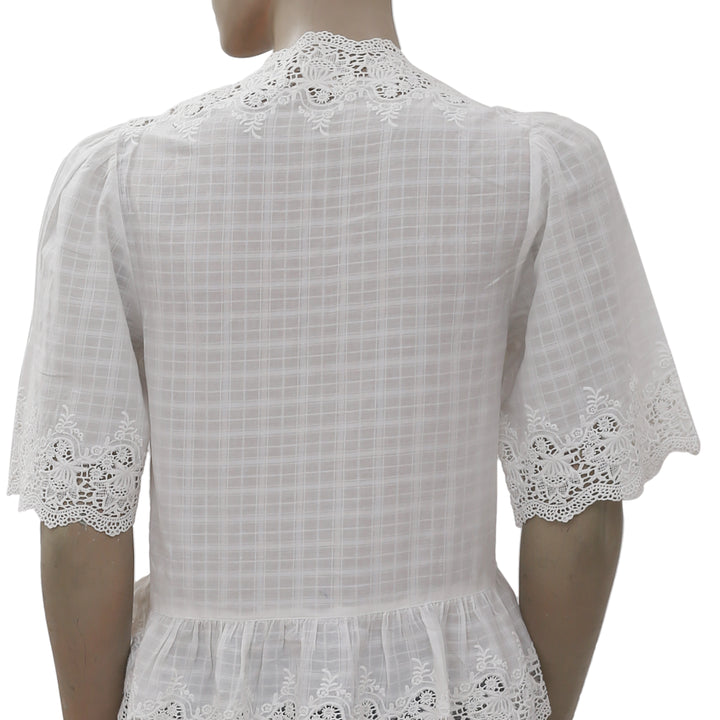 New Ulla Johnson Embroidered Crochet Lace Peplum White Blouse Top XS