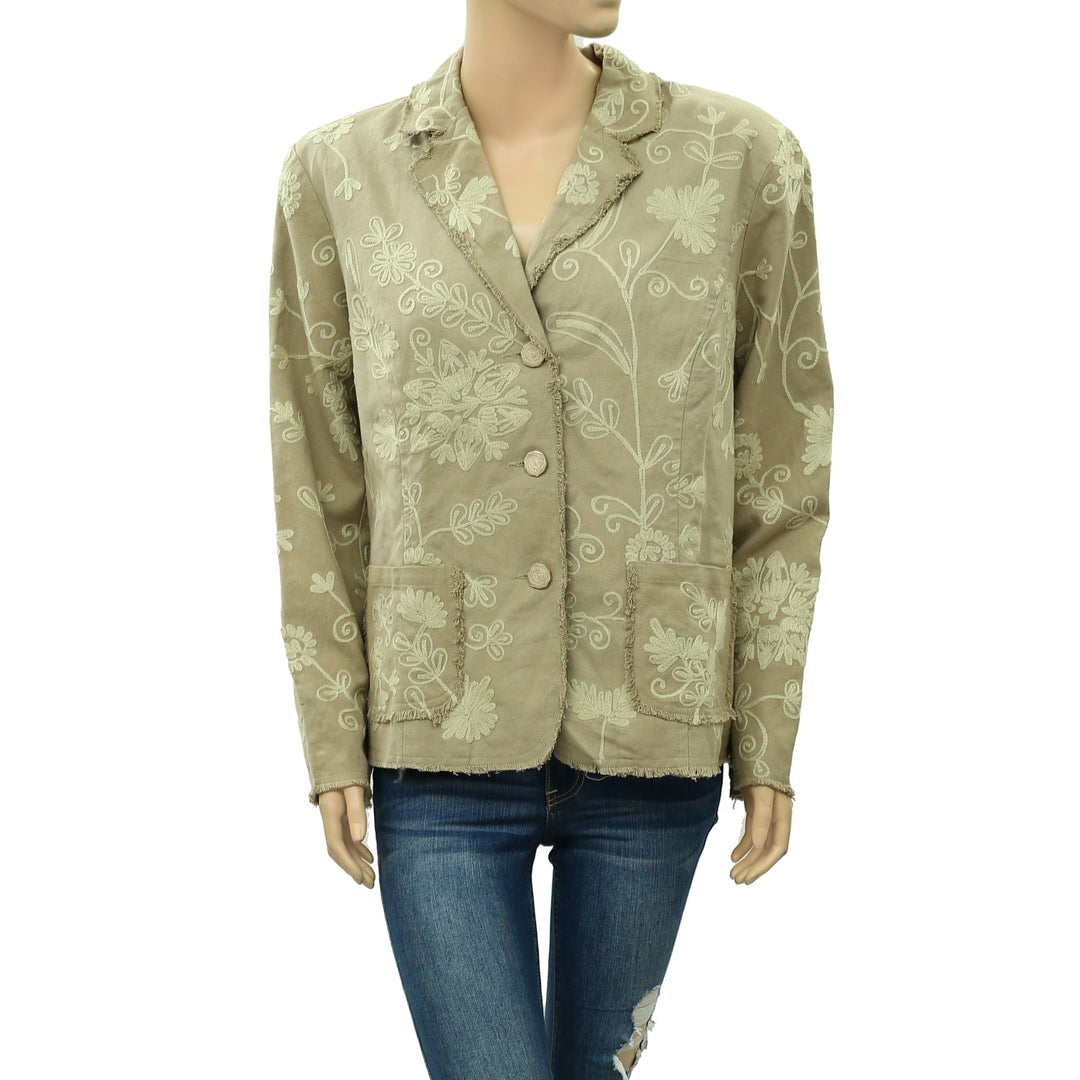 Coldwater Creek Floral Embroidered Tan Jacket Top M