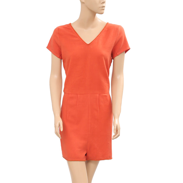 Victor B Lace Solid Orange Romper Dress M