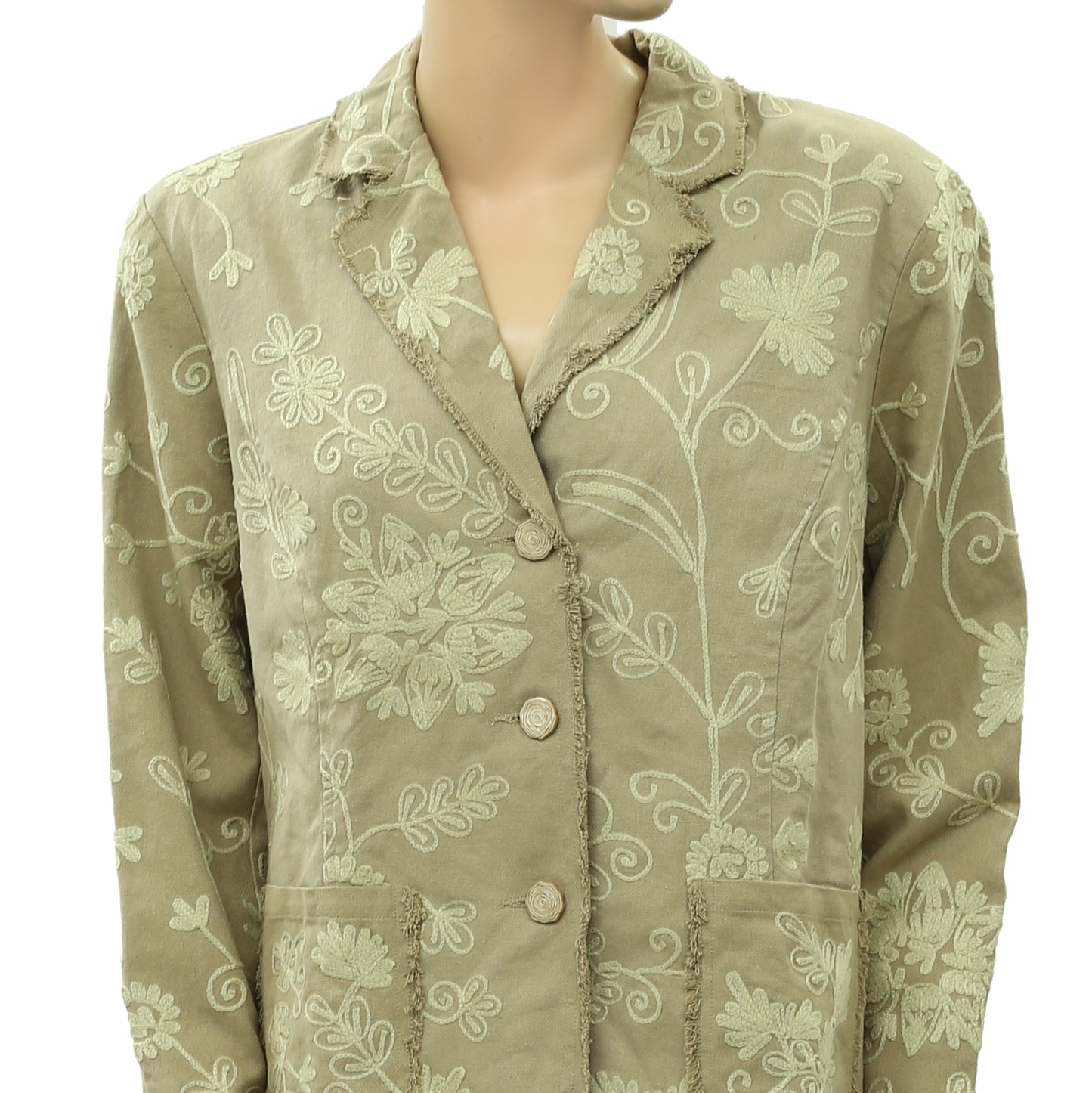 Coldwater Creek Floral Embroidered Tan Jacket Top M
