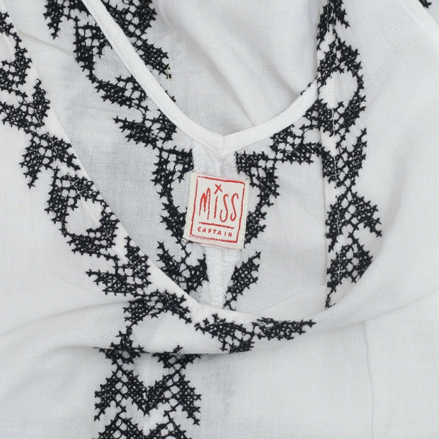 Miss Captain Embroidered White Tank Tunic Top S