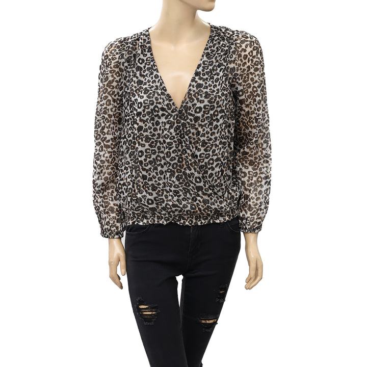 Velvet by Graham & Spencer Anthropologie Leopard Wrap Blouse Top XS