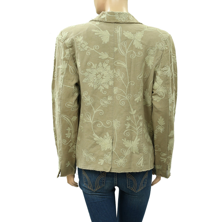 Coldwater Creek Floral Embroidered Tan Jacket Top M