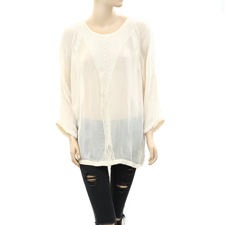 IRO Oprah Embroidered Beige Tunic Top