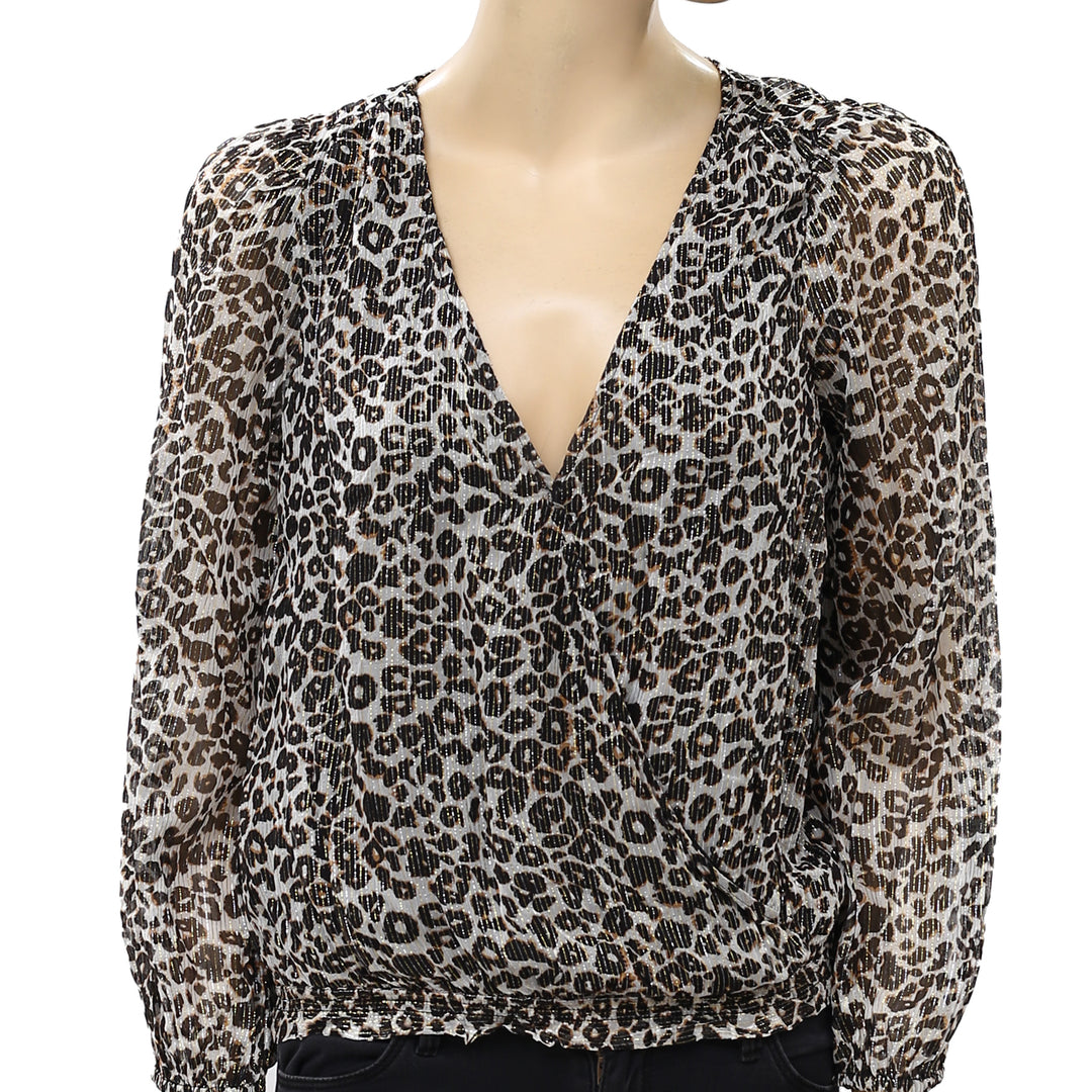 Velvet by Graham & Spencer Anthropologie Leopard Wrap Blouse Top XS