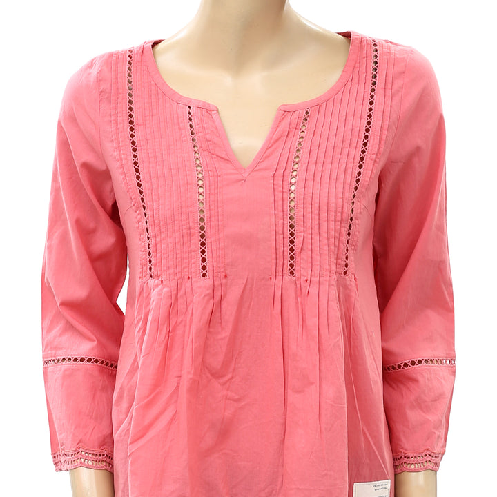 Odd Molly Anthropologie Ladder Lace Pink Blouse Top