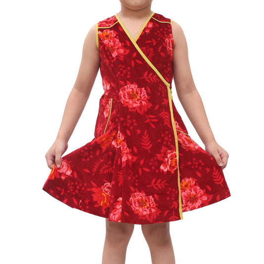 Bonpoint 儿童女孩天鹅绒红色裹身迷你连衣裙 10 年
